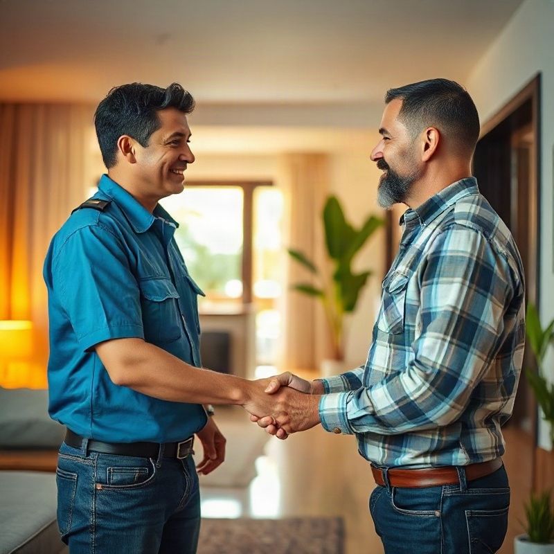 Cliente satisfeito cumprimentando técnico da Betabnova